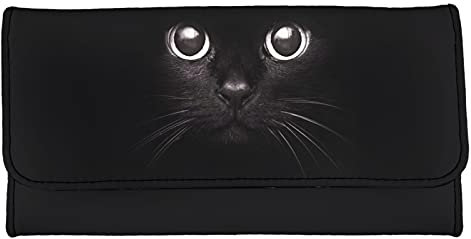 Howilath Damen-Geldbörse, Blumenmuster, Tiere, Hund, Eule, Schmetterling, bedruckt, lange Geldbörse, schmale Designer-Geldbörse, dreifach gefaltet, lange Geldbörse, schwarze katze, M, Modern