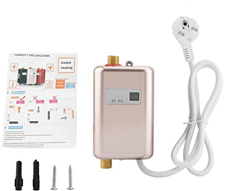 Wakects Calentador de agua, pantalla digital, 3800 W, mini electrónico, calentador de agua eléctrico 220 V, para cocina y baño, temperatura máxima 55 ° C (rojo)