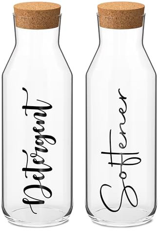 Print Maniacs CORKED GLASS JAR 500ml or 1 Litre Storage Bottle Reuseable Jar Laundry Mrs Hinch Storage Jar (Black, 1 x 1 Litre)