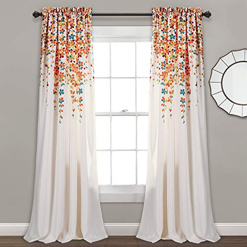 Lush Decor Fenstervorhang, Motiv: Weinende Blumen, Lichtfilterung, 132 cm B x 274 cm L + 5,1 cm Kopfleiste, Türkis & Mandarine, charmante, Moderne Blumenvorhänge für Wohnzimmer, Esszimmer und