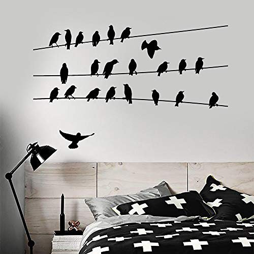 QIANGTOU Abstrakte Vogelschwarm auf elektrischem Draht Vinyl Wandtattoo Wohnkultur Wohnzimmer Kunst Wandbild Wandaufkleber 55x130cm