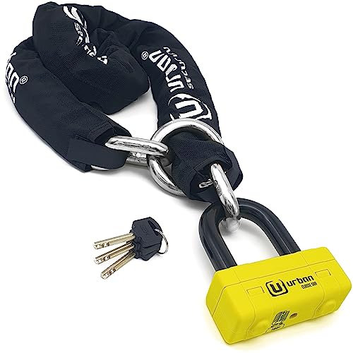 URBAN UR74120L Heavy Duty Chain Lock with Ring ø13mm/0.51in + Mini U Disc Lock, High Security SRA Approved, 120cm/3.9ft Extra Length, Multi-Function Brake Anti Theft for Anchor, Motorcycle, Parking