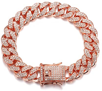 Halukakah Goldkette Herren Iced Out,Rosévergoldet 14mm Männer Armband,Goldenes,Miami Kubanische Panzerkette,18cm,Geschenk für Mann