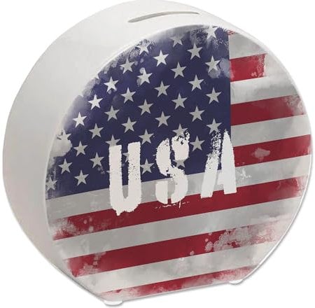Spardose USA-Flagge im Used Look - Sparschwein für Urlauber eine schöne Sparbüchse mit der vereinigten Staaten Nationalflagge verziert um auf die Reise zu sparen
