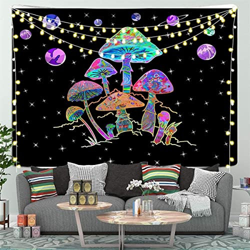 Arawat Wandteppich Psychedelic Pilze Wandtuch Wald Wandteppiche Illusionen Wandteppich Aesthetic Wandtuch Mond Tapisserie Landschaft Wandtuch Hippie Trippy Tapestry Mushrooms Wanddeko (150x200cm)