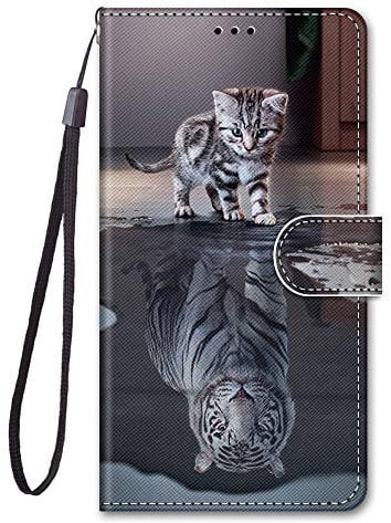 iPhone SE 2022/2020 Flip Leather Folio Case with Card Holder Stand - Shockproof Silicone Bumper Protector for Girls, Kids, Cat & Tiger