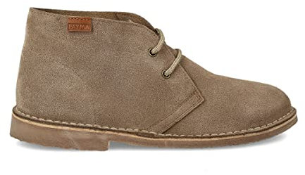 PAYMA - Stivali Stivaletti Safari Deserto in Pelle per Uomo e Donna. Fatto in Spagna. Scarpa Chukka in Crosta di Pelle Sport. Chiusura con Lacci. Suola in Gomma. Colore: Tortora, Taglia: EU 45