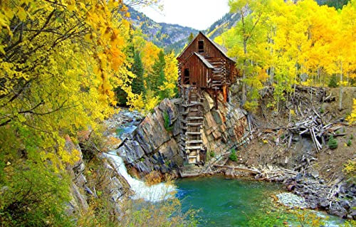 LHJOYSP Geschenk Junge 3D Puzzle 1000 Teile,natürliche Schönheit,Wald,Fluss,USA,Colorado,Crystal Mill,75x50cm