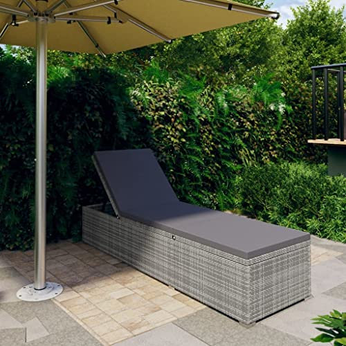 Canditree Chaise Longue de Jardin avec Coussin, Transat Bain de Soleil en Résine Tressée pour Patio Piscine Balcon (Gris)