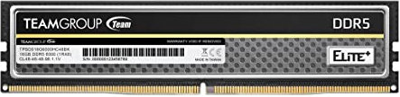 TEAMGROUP Elite Plus TPBD516G6000HC48000 Barrette de mémoire RAM DDR5 16 Go 6000 MHz PC5-48000 CL48 sans tampon non ECC 1,1 V UDIMM 288 broches Noir