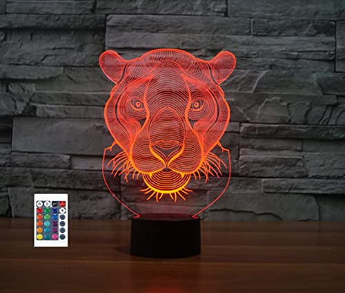 SUPERRUIDALONG 3D-Löwen-Fernbedienung, 16 Farben, Nachtlichter, Illusion, Acryl, LED-Tisch, Nachttischlampe, Kinderzimmer, Schreibtisch, Dekoration, Geburtstagsgeschenke, Spielzeug für Kinder