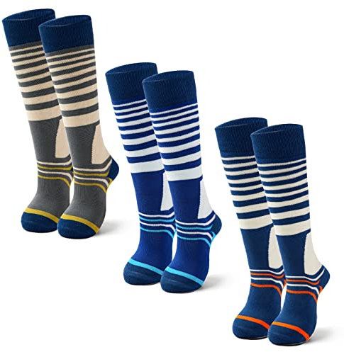Qterdiz Unisex Kinder Warme Skisocken Jungen Dicke Skistrümpfe Mädchen Thermo Socken für Ski und Snowboard 3 Paar 27-30/8-10 Jahre
