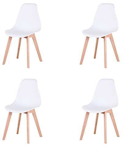 HJhomeheart Esszimmerstühle, Bürostühle, Beine aus massivem Buchenholz, 4er-Set, ideal für Esszimmer, Hochzeit, Wohnzimmer, Bar (Weiß/4)