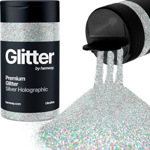 Hemway Argent Holographique Paillettes Ultrafine 130g/4.6oz Poudre Résine Métallique Artisanat Paillettes Paillettes Paillettes Pour Gobelets Epoxy, Cheveux Visage Corps Oeil Nail Art Festival