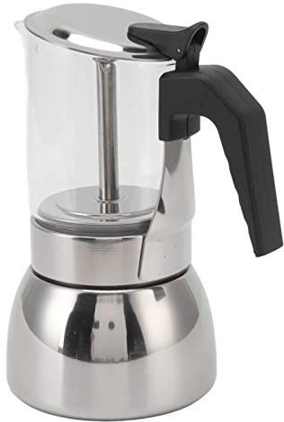 Glass Moka Pot, Stainless Steel Induction Capable Stovetop Coffee Maker Portable Classic Italian and Cuban Mocha Coffee Pot for Home Cafe Camping Use (300ML)