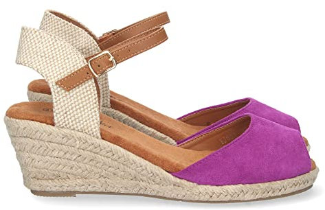 70794 Sandalia de Cuna para Mujer, Estilo Valenciana, Forrada de Yute, Pala Abierta, y Cierre de Hebilla, Primavera Verano 2023 Lila Talla 36