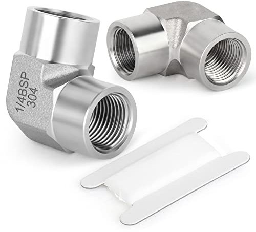 ERGAOBOY 2 piezas 1/4 hembra BSP x 1/4 hembra BSP rosca acero inoxidable forjado 90 grados codo conector SUS 304 accesorios de tubería