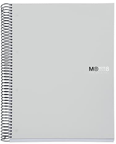 Miquelrius - Notizbuch The Original, A4 Größe 210 x 297 mm, 200 Blatt à 70 g/m² und 8 Farbstreifen, 5 mm Raster, liniert, 4 Löcher, Polypropylen-Einband, graue Farbe