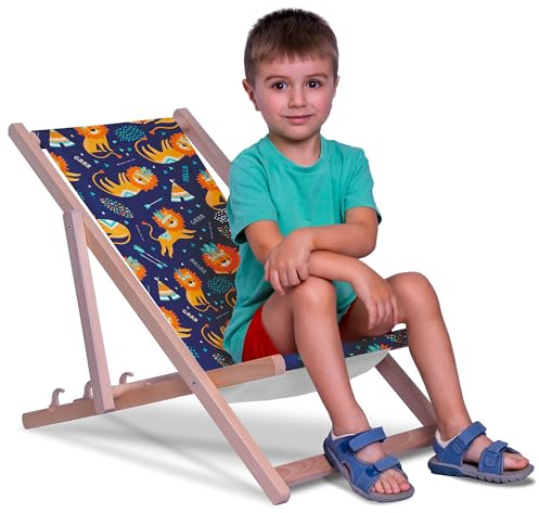 DreamRoots Kinder Liegestuhl Outdoor, Klappbarer Gartenstuhl für Draußen, Faltbarer Campingstuhl mit Waschbarem Bezug aus 100% Polyester bis zu 130 kg
