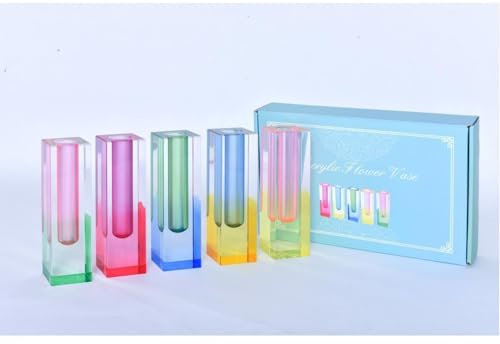 HLYU 5-teiliges Acryl-Vasen-Set, Knospenvase für Tafelaufsätze, maximalistische Dekoration, niedliche Blumenvasen für modernes Zuhause, Büro, Schlafzimmer, Wohnzimmer, Esstisch (Rosa, Lila, Grün,