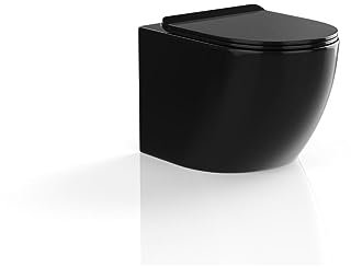 Vente-unique - WC suspendu noir brillant en céramique sans bride - JAVOINE