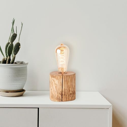 Lightbox Tischlampe - 10 x 10 cm - Tischleuchte im Natural Stil mit Schalter - E27 Fassung - max. 25 W - aus Holz - in Kiefer gebeizt