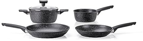 Moneta Magnolia Stone Black Batteria di pentole 5 pezzi, anche per Induzione.