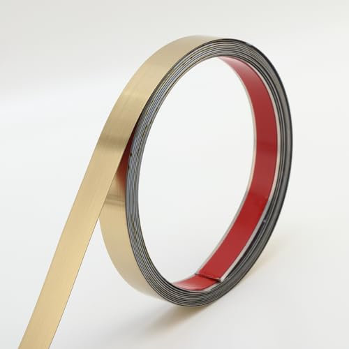 Gaahing Zierleiste aus gebürstetem Metall, Wandleiste aus Edelstahl zum Abziehen und Aufkleben für Kamin, Spiegelrahmen, Möbel und Heimdekoration, Gold, 5m x 4cm