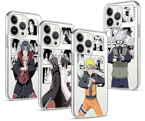 PBNDJVG 4 Stück Handyhülle für Samsung Galaxy A54 5G 6.4 Zoll Anime Sasuke Kakashi Itachi Uchiha Manga Muster Design Junge Case All Inklusiv Linsen Schutzhülle TPU Silikon Weich Transparent Cover, 01