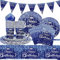 DUGEHO Ink blue Birthday Party Tableware Paper Plates Kids Birthday Set Including Tablecloth Plates Cups Napkins for Baby Shower Birthday Wedding Party (20 Guests)