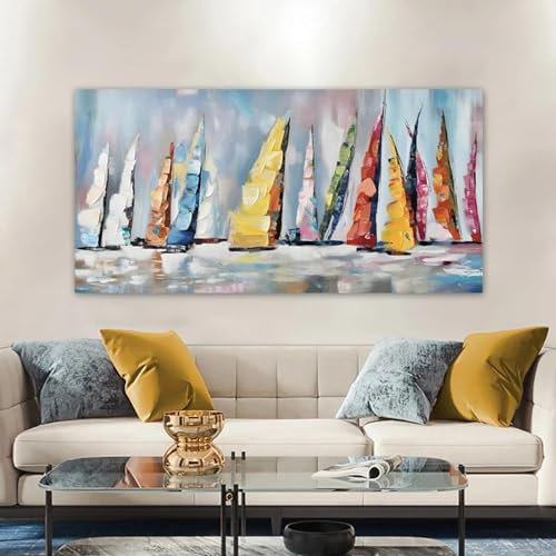 BBOVOBB Bunte Segelboot-Poster, Wanddekoration, Leinwanddrucke, abstraktes Boot, Schiff, Gemälde, Wandkunst, Bild für Wohnzimmerdekoration, 20 x 40 cm (8 x 16 Zoll), ohne Rahmen