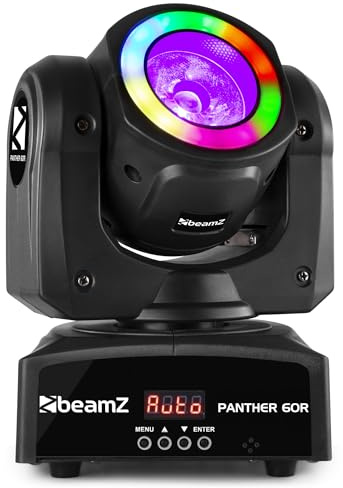 BeamZ Panther 60R Moving Head LED mit LED-Ring, 60 Watt, Bühnenlicht, Bühnenbeleuchtung, DMX Licht, Lichtanlage Musikgesteuert, Disco Licht, Bühnenscheinwerfer, DJ Lichtanlage - Schwarz