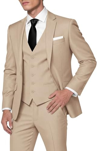 HUUTOE Men's 3 Piece Suits Slim Fit Prom Wedding Suits for Men Suit Summer Blazer Jacket Vest Pants Tuxedo Set, Champagne, 4XL