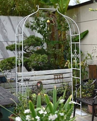 YAVYAV Eisen-Gartenbogen Mit Sockel, Romantische Metall Rankhilfe-Pergola, Rosenbogen Rankgitter-Torbogen Im Freien Zum Klettern Von Weinreben Und Pflanzen, Gartendekoration(White)