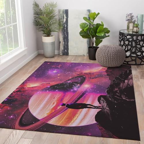 WEECHAINGE Cyberpunk Teppich Lila Apokalyptisches Universum Teppich für Wohnzimmer Klassenzimmer niedriger Flor Boden Teppich für Büro Schlafzimmer Waschbarer Teppich 100x150cm