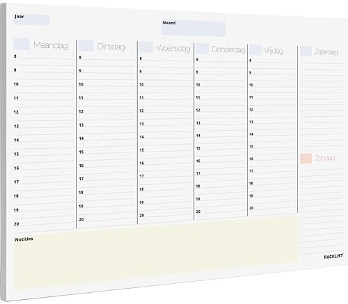 PACKLIST Wochenplaner ohne Datum. A4-Wochenplaner mit Stundenplan, wöchentliche Schreibtischplanung – exklusiv gestaltete Wochenpläne, Wochenplaner und Wochenkalender – Planer aus 100% Papier