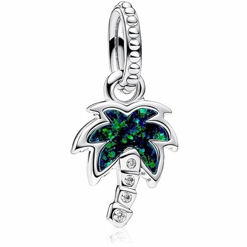 TCZNAF Opalescent Green Palm Tree Dangle Charms Reisen Meerestiere Sommer Bead -Anhänger für europäische Armbänder und Halsketten für Damen