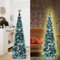 5ft Pop Up Christmas Tree With Lights Tinsel Collapsible Artificial Xmas Tree Decor Pencil Christmas Tree With Star Tree Topper Home Holiday Party Christmas Decoration (Green)