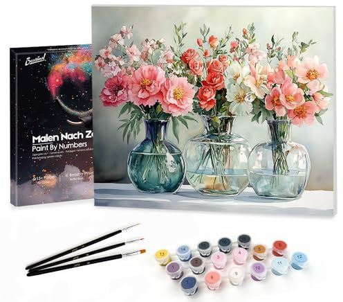 Bougimal Peinture par Numéro Adulte Paysages paysages avec Pinceaux et Acryliques Bricolage Peintures Kits, pour la Décoration Intérieure maison, Fleurs colorées 6, 28x35cm(Avec Cadre)