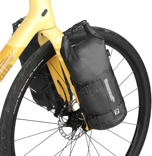 Rhinowalk Fahrrad Vordergabeltasche, wasserdichte Fahrrad Gepäcktasche, Satteltasche, Gabeltasche, Gepäckträger, Fahrradtasche, für E-Scooter, Mountainbike, Rennrad, Zubehör, 7L- Schwarz, 1pack