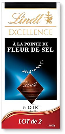 Lindt - Lot de 2 Tablettes EXCELLENCE Noir à la Pointe de Fleur de Sel - Chocolat Noir, 2x100g