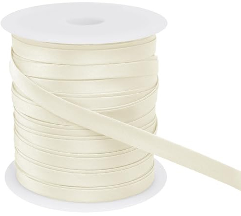 LEREATI Schrägband 10mm x 50m, Einfassband zum Nähen Doppelt Gefaltetes Stoffband aus Polyester Hemming Tape Satin, Nahtband zum Nähen Basteln Dekorationen DIY Handwerk (Off-Weiß)