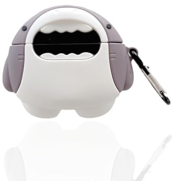 Casevita Graziosa custodia compatibile con AirPods 4 con cancellazione attiva del rumore con portachiavi, custodia protettiva 3D in morbido silicone a forma di cartone animato, divertente, squalo,