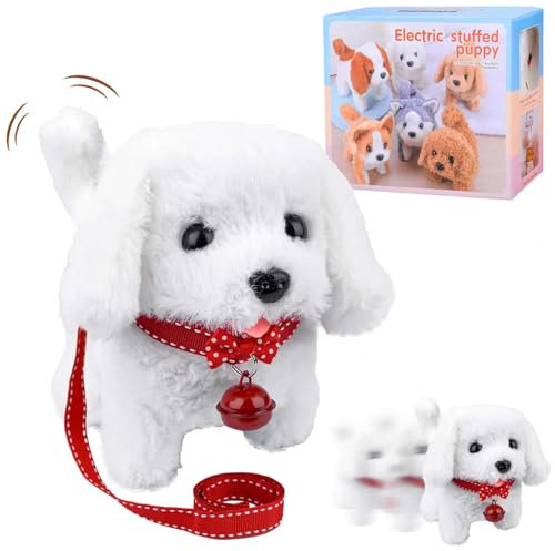 Pipihome Hund Spielzeug Kinder, Hund mit Leine der Läuft und Bellt, Roboter Hund mit Fell, Realistischer Roboter Welpe Kinder Spielzeug, Interaktives Plüschtier mit Gehen, Bellen, Schwanzwedeln