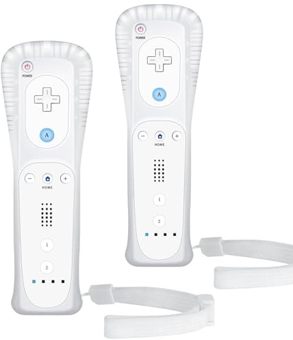 Crifeir Wii - Mando a distancia con funda de silicona y correa de muñeca, compatible con Wii/Wii U, control de movimiento inalámbrico ergonómico, juego de dos mandos a distancia (blanco)