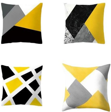 Hopomoon Geometrische und Sonnenblumen-Überwurf-Kissenbezüge, 50 x 50 cm, 4er-Set, für Sofa, Büro, nordischer Stil, Gelb