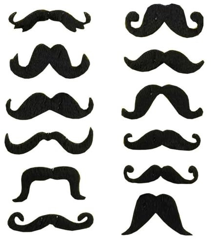 12 Piece Schnurrbart zum Ankleben, Schwarz Kleben Schnurrbart,Kostüm Fake Bart Fasching Kinder BäRte,Mexikaner Bart zum Ankleben Karneval Falsch Detektiv Herren,Super Mario