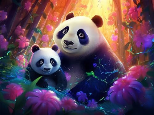 Peinture Diamant Adulte, Diamond Painting Panda 5D Complet, DIY Diamant Painting Fleurs 100x70 cm, Point de Croix Broderie Activité Manuelle Adulte Pour la Décoration Murale à la Maison -RD621