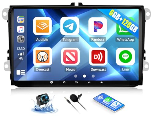 CAMECHO 6+128G Android 15 Car Stereo for VW Polo Caddy Golf Tiguan T5 Skoda Fabia Seat Leon with Wireless Apple Carplay Android Auto 9 Touchscreen Car Radio with BT5.0, WiFi, GPS, 32EQ, FM, Camera