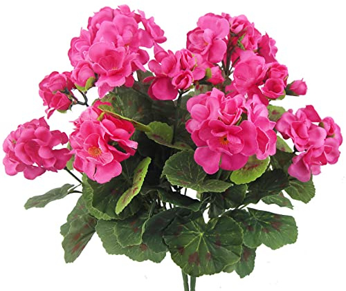 CEWUDA 2 Pz Fiori Finti da Esterno Gerani Artificiali Rami Cespugli di Fiori di Seta Gerani Rosa Rossa Fiori Artificiali Resistente ai Raggi UV Piante per Vaso Interni Esterni Giardino Balcone Tavolo